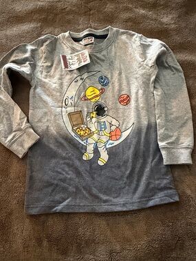 Boys' Gray Ombre Long-Sleeve Astronaut Pizza Tee